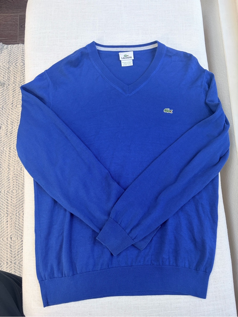 Lacoste Men's V-Neck Sweater — Cobalt Blue with Green Logo